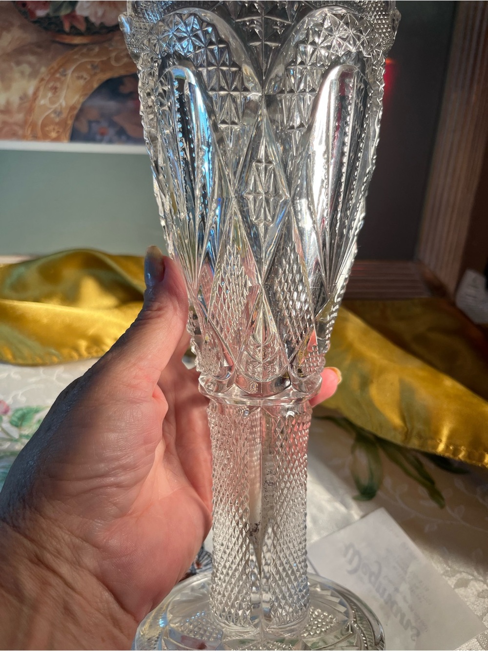 Pressed Cut Crystal Vase - Clear Glass